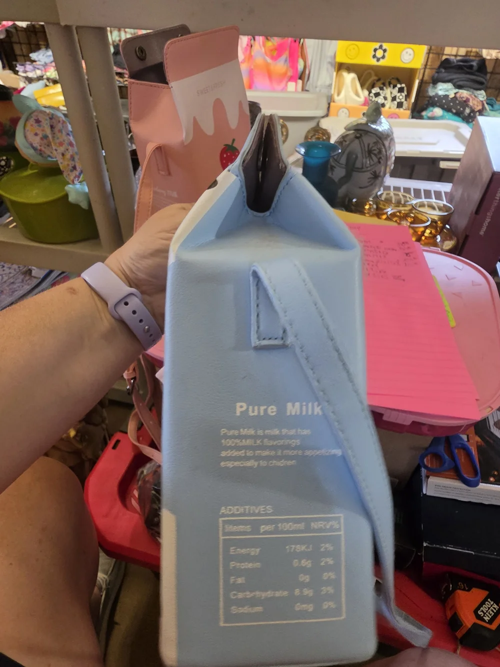 Kids Light Blue 'Pure Milk' Crossbody Bag with Playful Print